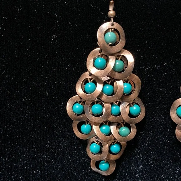 Elegant vintage Turquoise and metal Chandelier Earrings - Picture 2 of 16